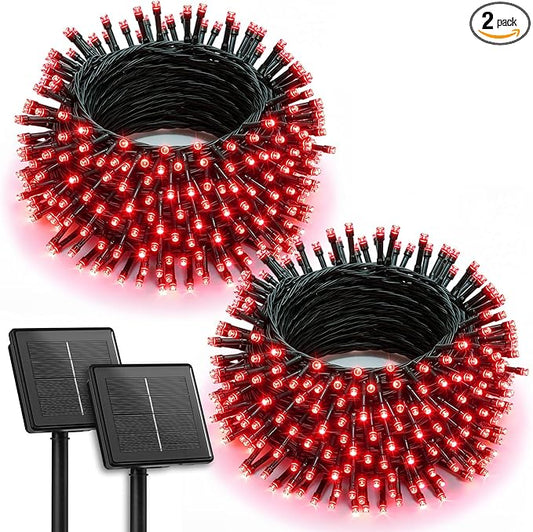 Brightown 2 Pack Solar String Lights Outdoor, Total 144Ft 400 LED Twinkle Fairy Lights Waterproof with 8 Modes Auto On/Off for Patio Tree Garden Party Home Wedding Christmas Decorations (Red)