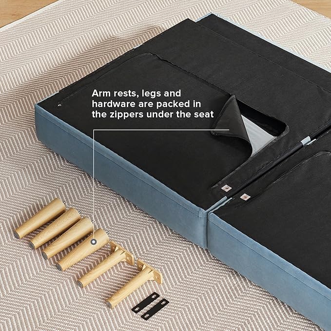 mopio 76.4" Futon Sofa Bed, Couch, Loveseat, Sleeper Sofa, Mid Century Modern Futon Couch, Sofa Cama, Couches for Living Room (Sky Blue Premium Velvet)