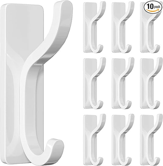 pickpiff 10-Pack Adhesive Wall Coat Hooks - Heavy Duty Stick-On Door Hanger, Metal Hook for Hanging Towel,Purse, Robe, Backpack, Jacket, Clothes - for Bathroom,Dorm, Closet, Kitchen - White
