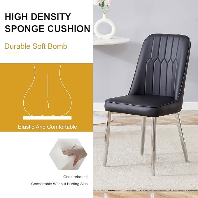 Dining Chairs Set of 4，Modern Dining Chairs, Equipped with PU Leather Backrest Cushions and Metal Legs, Suitable for Restaurants, Kitchens, and Dining Room Chairs