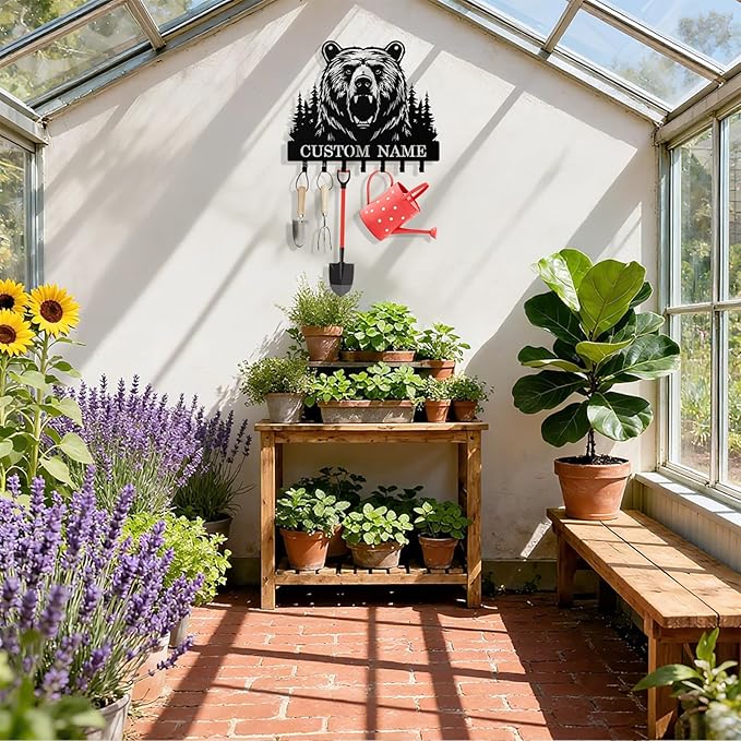 Personalized Bear Key Holder Wall Mount, Custom Metal Keys Hanger for Wall with Name, Custom Key Rack Holder with Hooks for Home, Entryway, Front Door, Living Room, Kitchen, Bathroom