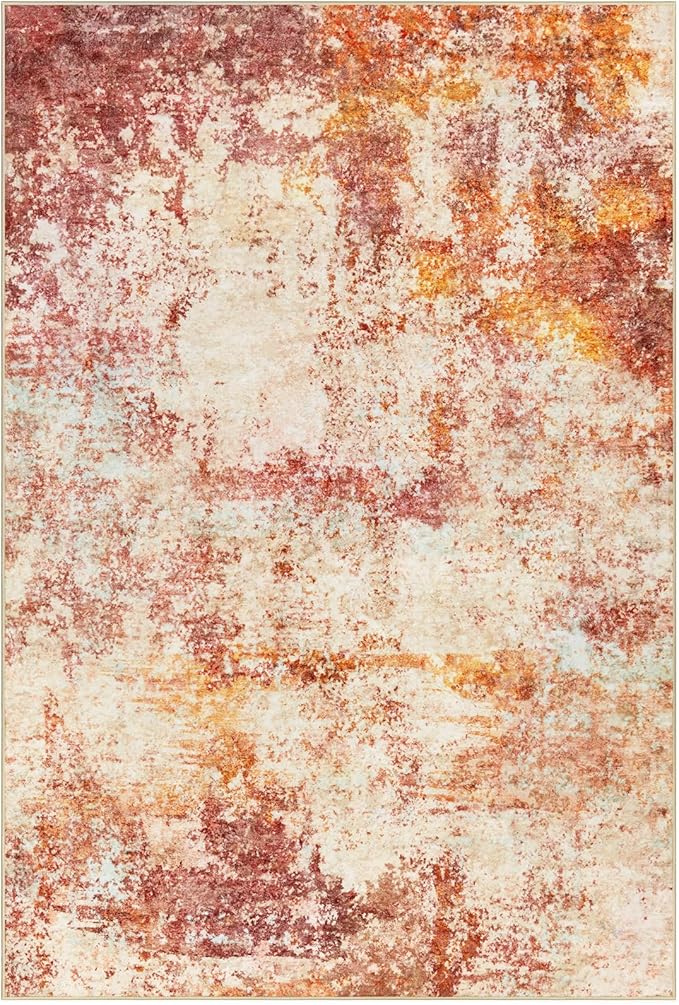 Area Rug Living Room Rugs - 5x7 Washable Modern Neutral Abstract Rugs Soft Low Pile No Slip Stain Resistant Rug Indoor Large Carpet for Bedroom Dining Room Nursery Room Home - Pink/Orange