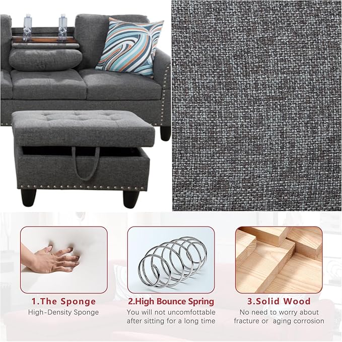 108-Inch Modular L-Shaped Sectional Sofa with Deep Seat, Modern L Shaped Cloud Couch with Chaise, Upholstered Couches for Living Room, Bedroom, Office, No Assembly Require (Light Gray)