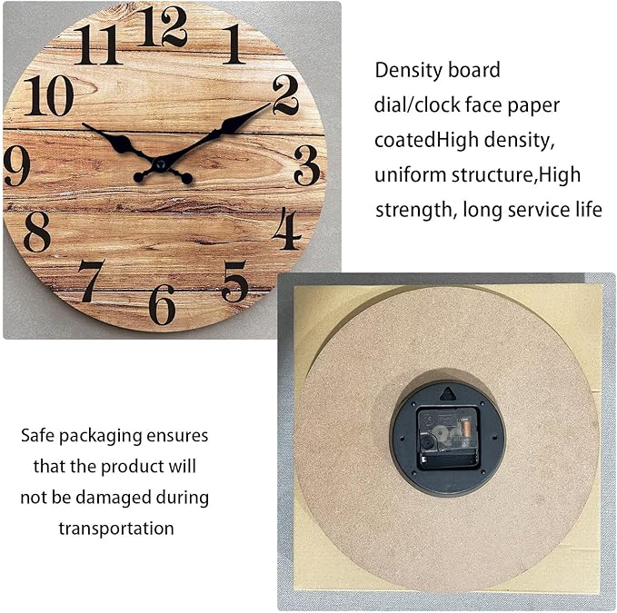 XNM Brown Rustic Wall Clocks Battery Operated 20 Inch Wood Office Clock Analog Large Wall Clock Silent(MDF No Solid Wood)