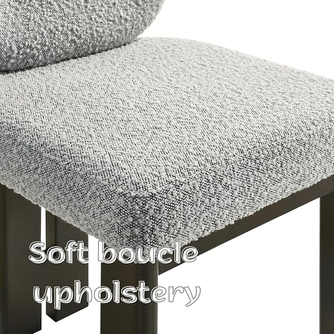 Modern Boucle Dining Chairs Set of 4, Farmhouse Sherpa Upholstered Wooden Kitchen Chairs with Back, Side Armless Dining Room Chairs with Wood Legs for Kitchen Restaurant, Gray