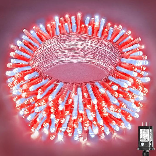 300 LED Christmas Lights Outdoor -100ft Extra Long Christmas String Lights 8 Modes Plug in Waterproof Fairy Lights with Timer Memory for Indoor Outside Bedroom Home Party Decoration, Red&White
