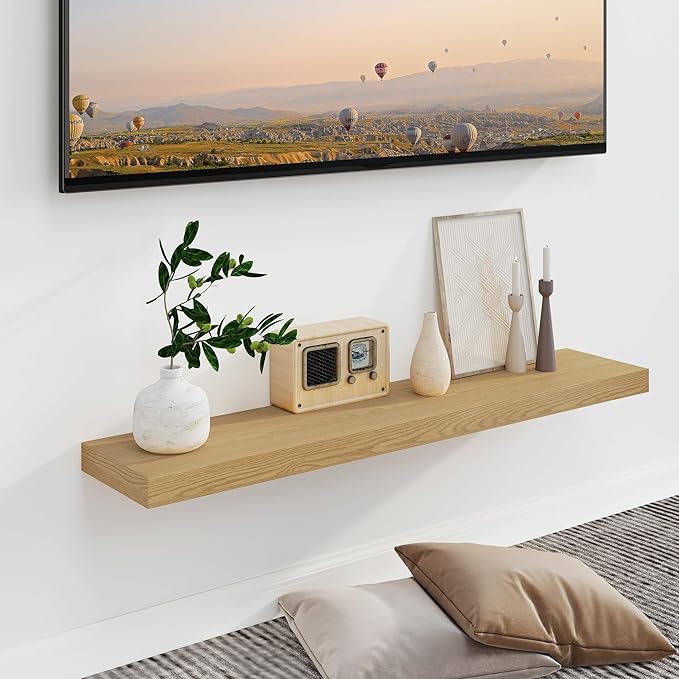 Fun Memories Floating Shelves for Wall, 40Inch Floating Shelves Set of 2, Hanging Shelf with Invisible Brackets, Wood Shelves for Living Room, Bedroom, Kitchen, Oak