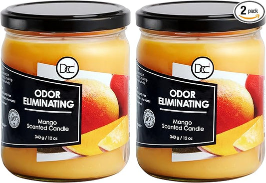 Mango Two Pack Odor Eliminating Highly Fragranced Candle - Eliminates 95% of Pet, Smoke, Food, and Other Smells Quickly - Up to 80 Hour Burn time - 12 Ounce Premium Soy Blend