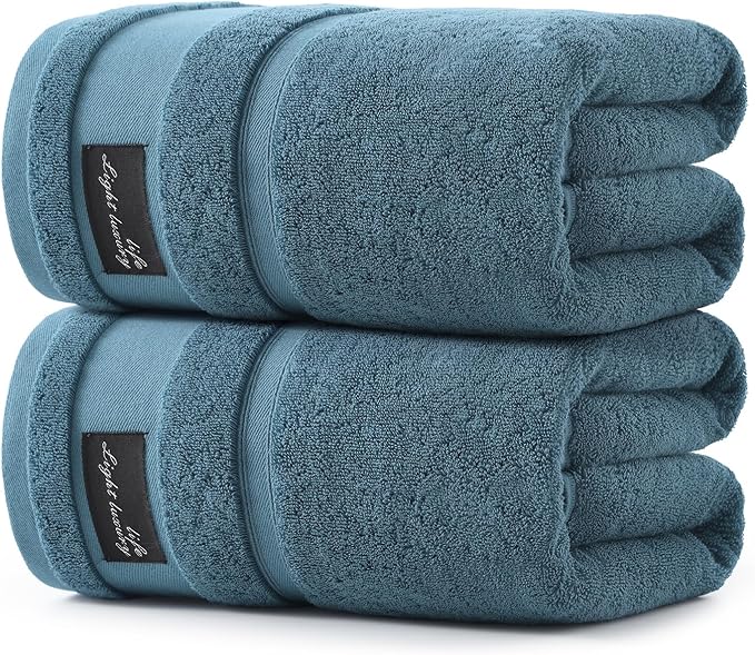 REDKISS Large Bath Towels Set 2 Piece, 100% Cotton, 31x63 in,Heavyweight 760G, Highly Absorbent & Quick Dry, Super Soft Luxury Shower Towels for Bathroom,Hotel Collection - Blue