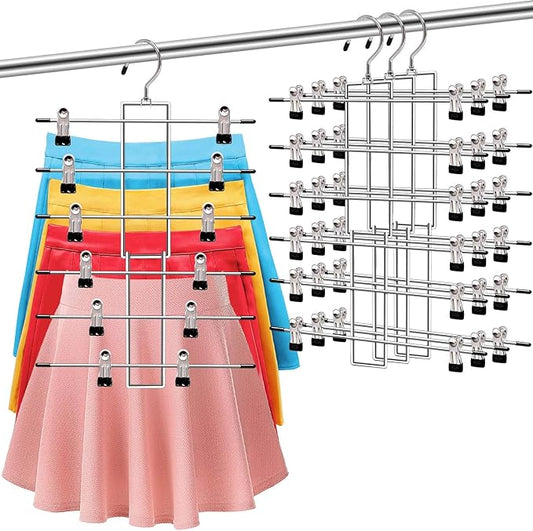 3 Pack Pants-Hangers-Space-Saving,6 Tier-Closet-Organizers-and-Storage Skirt Hangers with Clips,Closet-Organizer-Clothes-Organization-and-Storage Jeans Scarf Hangers,College-Dorm-Room-Essentials Decor