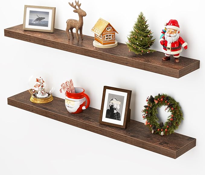 Heimlove Floating Shelves for Wall 40 Inch,Mounted Storage & Display Hanging Shelf with Invisible Brackets,for Bedroom,Living Room,Kitchen,Office,Set of 2,Rustic Brown