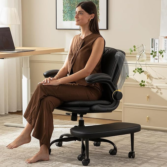 Cross Legged Office Chair: ADHD Criss Cross Desk Chair with Wheels & Stretchable Rotating Footrest - Height Adjustable Wide Yoga Kneeling Meditation Chair with Flip-up Armrests Back Support