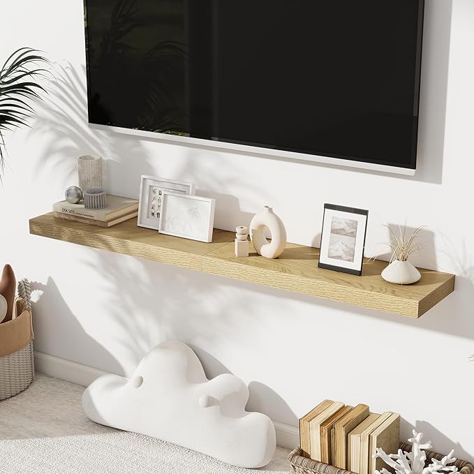 Floating Shelves for Wall, 24 Inch Floating Shelves Set of 2, Wall Mounted Rustic Wood Shelf for Bathroom, Living Room, Bedroom and Kitchen, Hanging Shelf for Storage, Books, Home Decor, Oak