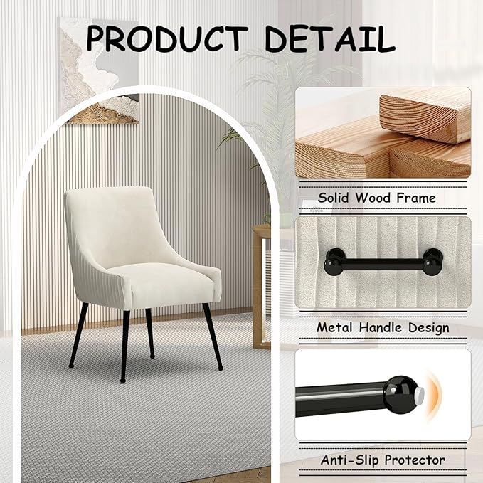 Velvet Dining Chairs Set of 8,Beige Upholstered Living Room Chairs with Black Metal Legs, Modern Tufted Accent Chairs for Living Room, Study Room, Kitchen