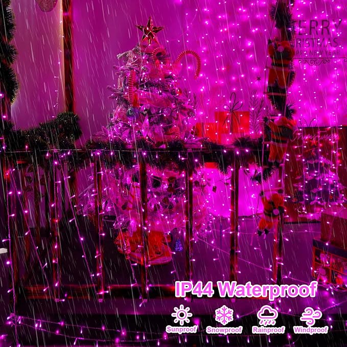 QITONG Pink Christmas Lights Outdoor, 165ft 500 LED String Lights Plug in, Clear Wire Twinkle Xmas Lights Indoor with 8 Modes
