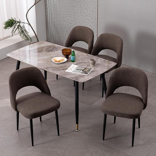 Modern Dining Chairs, Fabric Upholstered Accent Kitchen Chairs with Comfy Padded Seat & Sturdy Metal Legs, Side Farmhouse Chairs for Dining Room, Living Room, Restaurant (Brown, Set of 4)