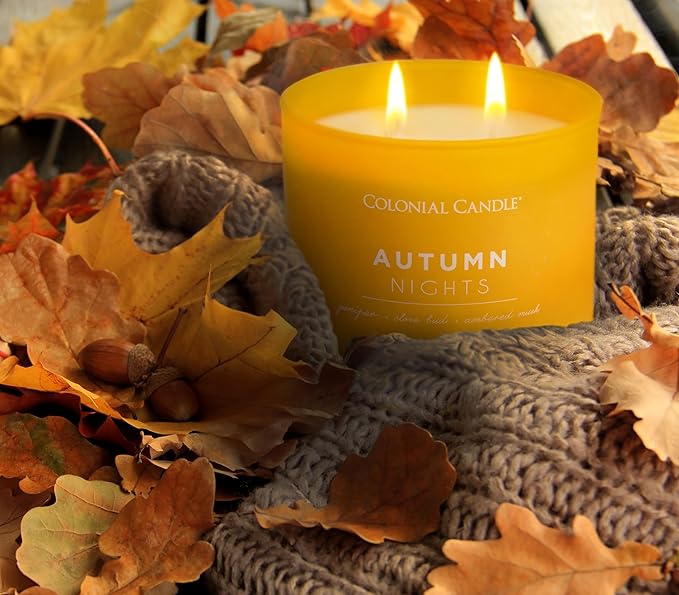 Colonial Candle Autumn Nights Scented Jar Candle, Pop of Color Collection, 3 Wick, Yellow, 14.5 oz - Up to 60 Hours Burn (Pack of 2)