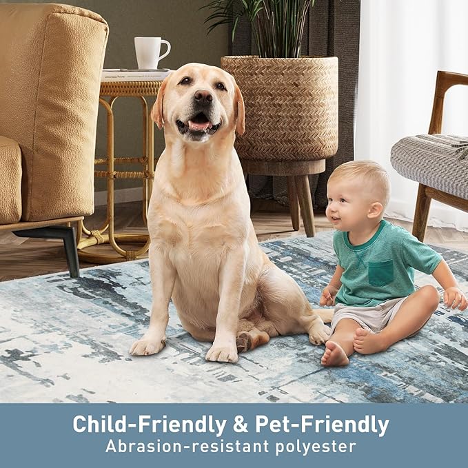 6x9 Soft Washable Area Rugs for Living Room and Bedroom, Non-Slip Stain Resistant Indoor Carpet, Cozy Floor Mat for Dining Room, Office, Under TableStain Resistant Green Floral