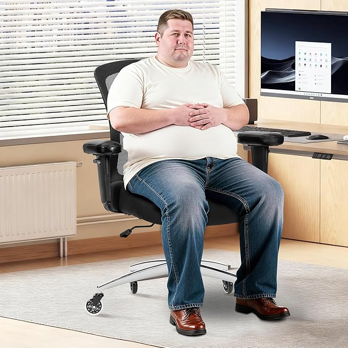 Bigroof Big and Tall Office Chair 600lbs, Heavy Duty Ergonomic Mesh Chair, Computer Executive Desk Chair with Wide Thick Seat, Adjustable Armrests, Lumbar Support