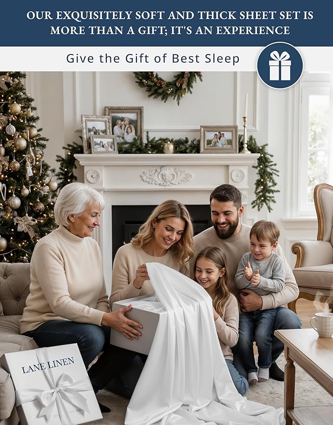 LANE LINEN 100% Egyptian Cotton Sheets, Sustainably Produced Eco Friendly Luxury Hotel Like Thick sábanas King, 15 inch Reinforced French Seam deep Pocket King Sheet Set - Brilliant White