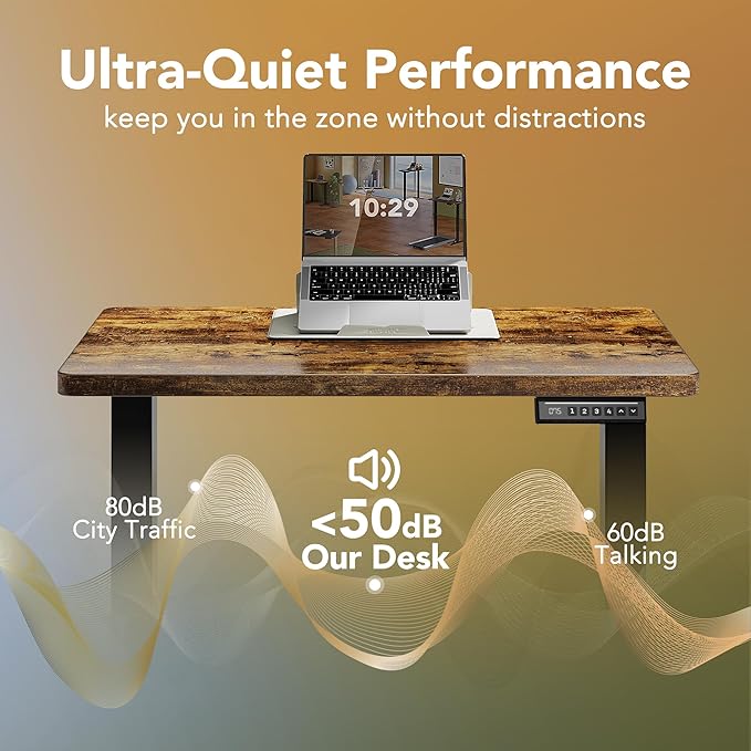 HUANUO 43 x 24 inch Electric Standing Desk Adjustable Height, 4 Memory Height Settings, Sit Stand Up Desk for Home Office & Computer Workstation, Rustic Brown