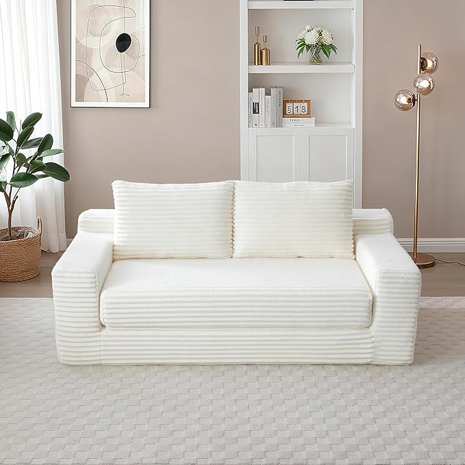 73" Cloud Loveseat Sofa Couch in a Box, 2 Seater Boneless Couch, Convertible Pull Out Sofa Bed with Pillows, No Assembly, Memory Foam, Modern Small Couches for Small Spaces (A-Beige)