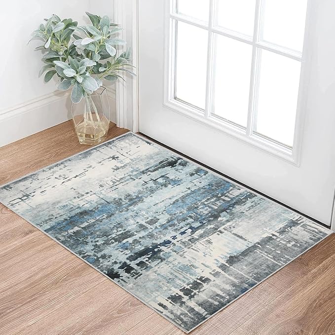 3x5 Soft Washable Area Rugs for Living Room and Bedroom, Non-Slip Stain Resistant Indoor Carpet, Cozy Floor Mat for Dining Room, Office,Stain Resistant Entryway Blue