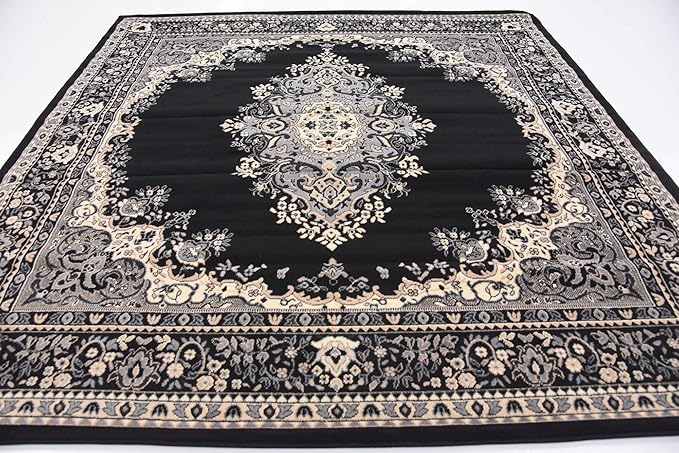 Unique Loom Reza Collection Traditional Persian Style Area Rug, 8' 0" x 8' 0", Black/Beige