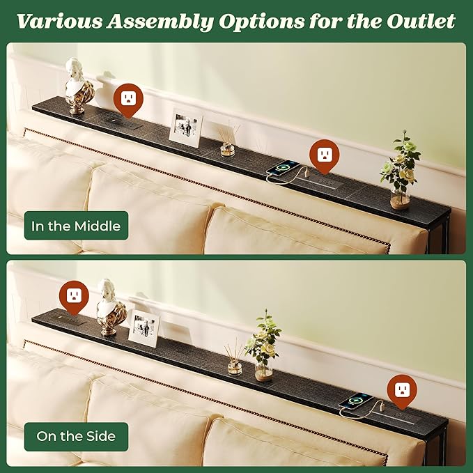 SUPERJARE 5.7 Inch Console Table with Outlet, Sofa Table, Behind Couch Table, 5.7 x 39.4 x 29.7 Inches, Metal Frame, Charging Station, for Living Room, Black