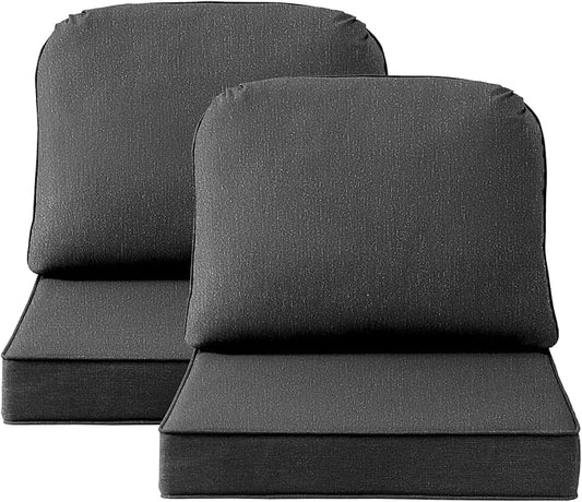 Outdoor Cushions for Patio Furniture Set of 2, 24"x24" Water Repellent Chair Cushions Removable Seat Bottom & Back Cushion Covers for Chair, Sofa, Couch, Charcoal Gray