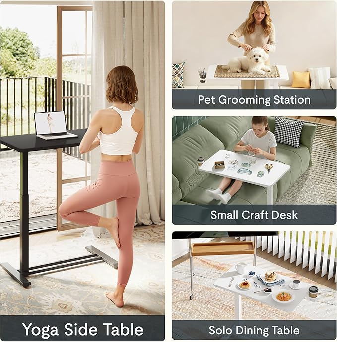 FLEXISPOT Height Adjustable C Table with Wheels, Mobile Snack Side End Table Sofa Couch Bedside Table Laptop Rolling Cart TV Tray Night Stand Small Space Side Table,(27.6" W x 15.7" D,Black)