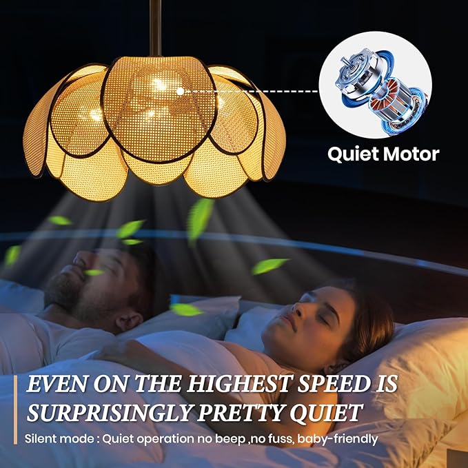 Rattan Fandelier Ceiling Fans with Lights,Boho Black Chandelier Ceiling Fan with Light Remote,Flush Mount Chandelier Ceiling Fan with 6 Speeds Fandelier for Bedroom, Living Room,Kitchen,26inch