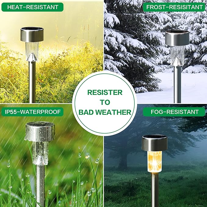 SOLPEX 12 Pack Solar Outdoor Lights Pathway, Stainless Steel Solar Lights Outdoor Waterproof,LED Landscape Lighting Solar Walkway Lights for Landscape/Patio/Lawn/Yard/Driveway-Warm White
