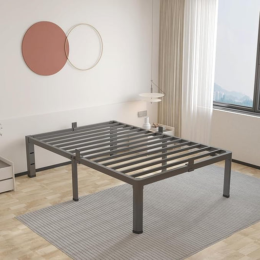 ROIL 16 Inch Twin XL Bed Frame with Rounded Corner and Headboard Hole Mattress Retainers 3500LBS Metal Heavy Duty Steel Slats No Box Spring Needed Platform Noise-Free Easy Assembly