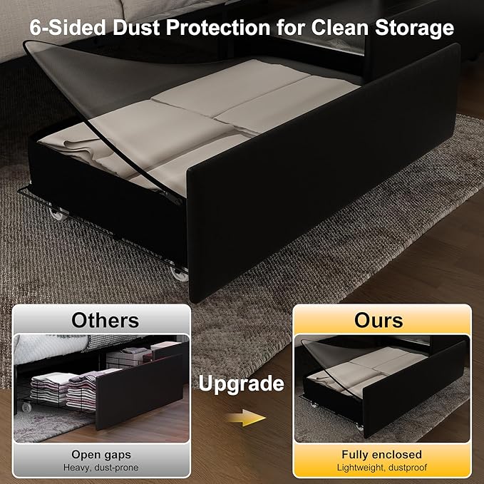 King Led Bed Frame with 4 Storage Drawers, Bed Frame with Led Lights No Box Spring Needed, 900 lbs Capacity, Easy Assembly, Velvet Black