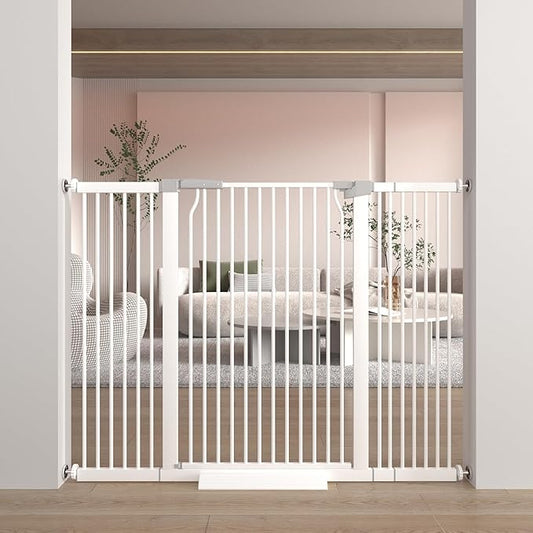 41" Extra Tall Dog Gate for Doorways and Stairs No Drill, Adjustable 40.6-54.7'' Auto Close Pet Gate Indoor, Pressure Mounted Walk Through Swing Wide Baby Gate, Tall Cat Gate with Expansion Kit, White