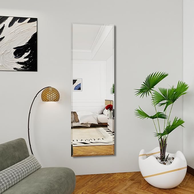 Full Length Mirror Door Hanging, 56X21 Full Length Hanging,Beveled Mirror Frameless，Bedroom, Wardrobe, Door (56 * 21 Inch)