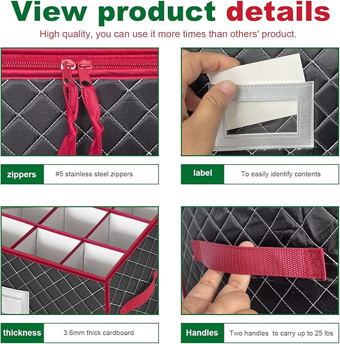 VERONLY Christmas Stemware Storage Cases with Dividers- Holds 24 Wine Glass Storage or Crystal Glassware Containers, China Storage Containers with 2 Handles and Lable Window -Set of 2 Black