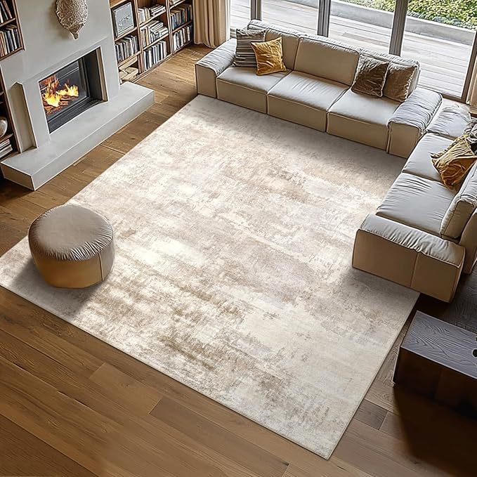 Washable Rugs 8x10 Area Rugs for Living Room - Modern Abstract Rugs for Bedroom,Dining Room,Large Soft Low Pile Carpet with Non Slip Rubber Backing,Neutral Accent Nursery Rug- Yello Brown