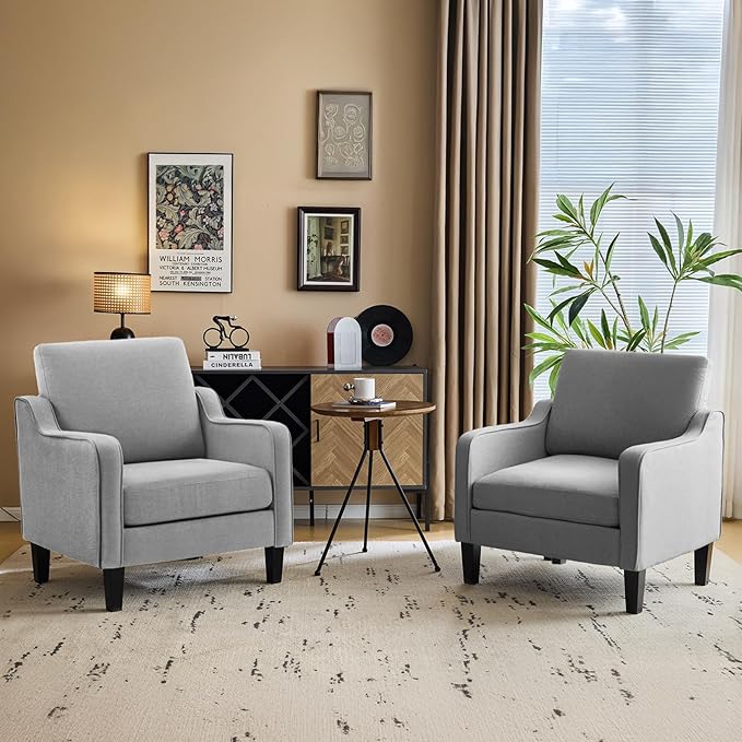 VINGLI Accent Chairs for Living Room, Line Comfy Upholstered Sofa Chair Mid Century Modern Armchair for Bedroom, Home Office, Small Spaces, Apartment