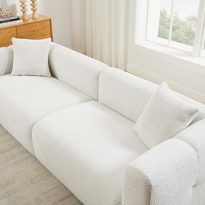 VANOMi Living Room Furniture Sets Include 95" Sofa & 42" Armchairs, Boucle Upholstered Oversized Couch with Pillows, Living Room Furniture Set for Bedroom Apartment (White, 1 Sofa+2 Chairs)