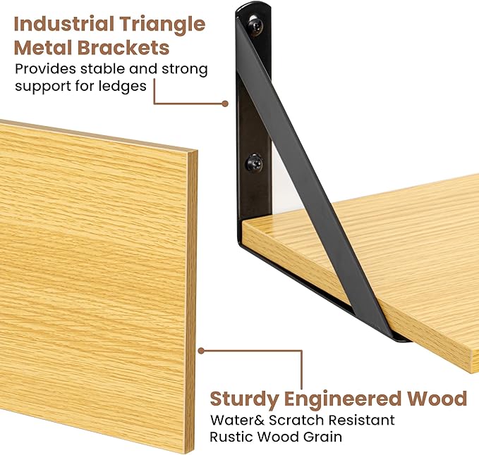 Axeman Floating Shelves | 8 Inch Deep Oak Wall Shelves Set of 2 | 16W x 8D Rustic Wood Shelves for Bookshelf Living Room Bedroom Home Office Bathroom