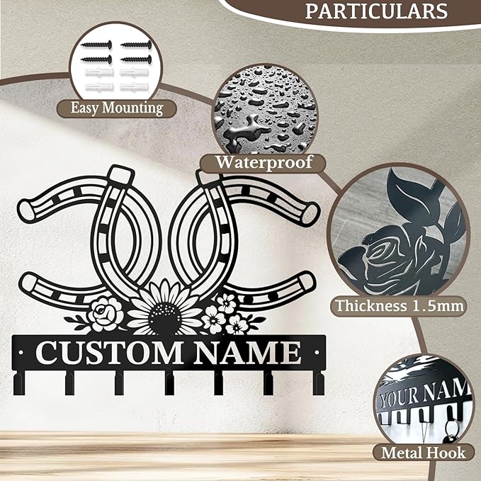 Custom Western Cowboy Metal Iron Key Hooks,Personalized Name & Text Engraving,Decor Wall Keys Holder for Home Entryway (Style F)