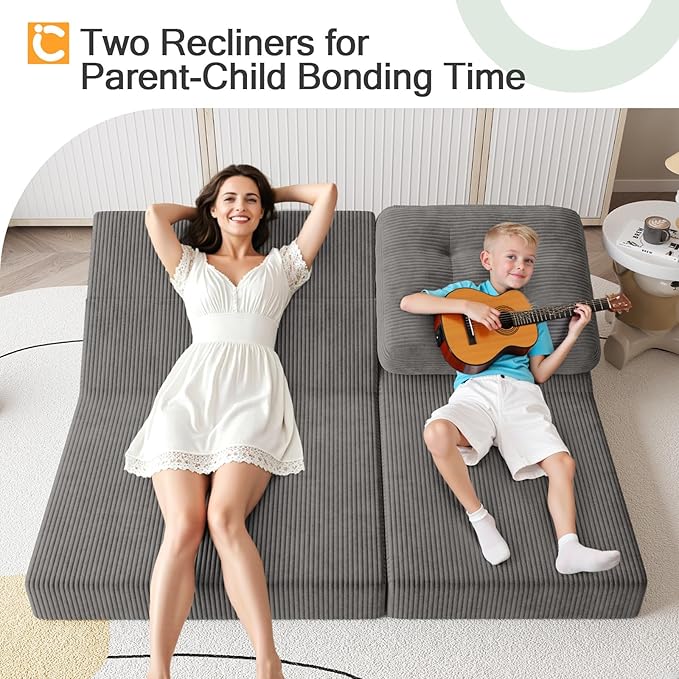 COMAX Folding Sofa Bed, 8-in-1 Foldable Floor Couch Corduroy Convertible Futon Sofa, Fold Out Chair Bed Sleeper Mattress Comfy Portable Lounge Loveseat Guest for Living Room Bedroom, Dark Grey