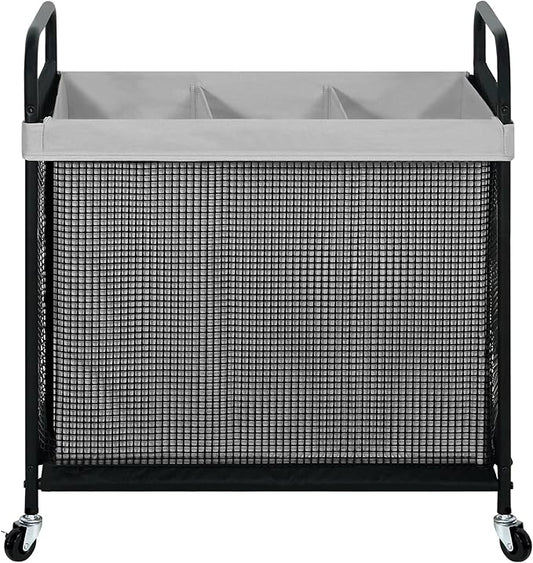 STO STO Laundry Hamper 3 Section, 120L Rolling Laundry Sorter Cart with Removable and Washable Liner Bag, Rolling Clothes Hamper with Metal Handle for Laundry Room and Bedroom, Gray