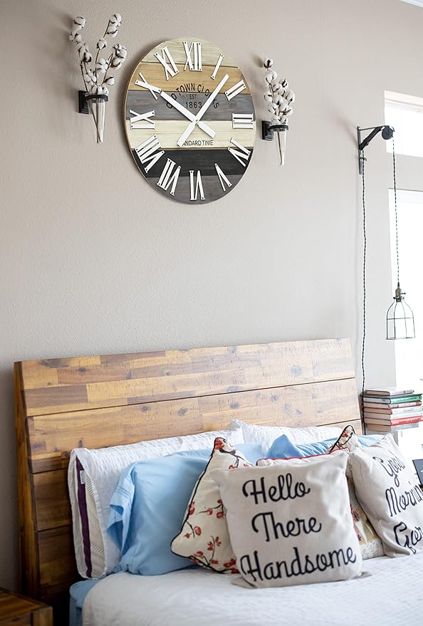 18" Wooden Multi-Color Maritime Coastal Beach Large Roman Wall Clock (Grey, 18 inch)