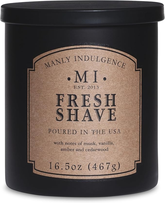 Manly Indulgence Fresh Shave Jar Candle 16.5 oz - Musk, Vanilla & Bergamot - Woodsy Amber & Cedarwood - Up to 60 Hour Burn - Soy Blend Wax, USA Poured