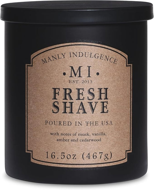 Manly Indulgence Fresh Shave Jar Candle 16.5 oz - Musk, Vanilla & Bergamot - Woodsy Amber & Cedarwood - Up to 60 Hour Burn - Soy Blend Wax, USA Poured