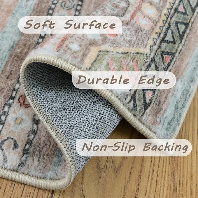 Area Rug 2x3 Distressed Small Entryway Rug Vintage Doormat Faux Wool Non-Slip Washable Low-Pile Floor Carpet for Indoor Front Entrance Kitchen Bathroom (Olive 2x3)