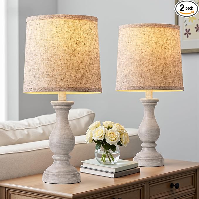 Seealle Farmhouse Table Lamps Set of 2 - Rustic Bedroom Lamps for Living Room, 22" Boho Bedside Lamp for Night Stands End Table Office Desk Lamp Nightstand Clearance Decorating with Linen Shades